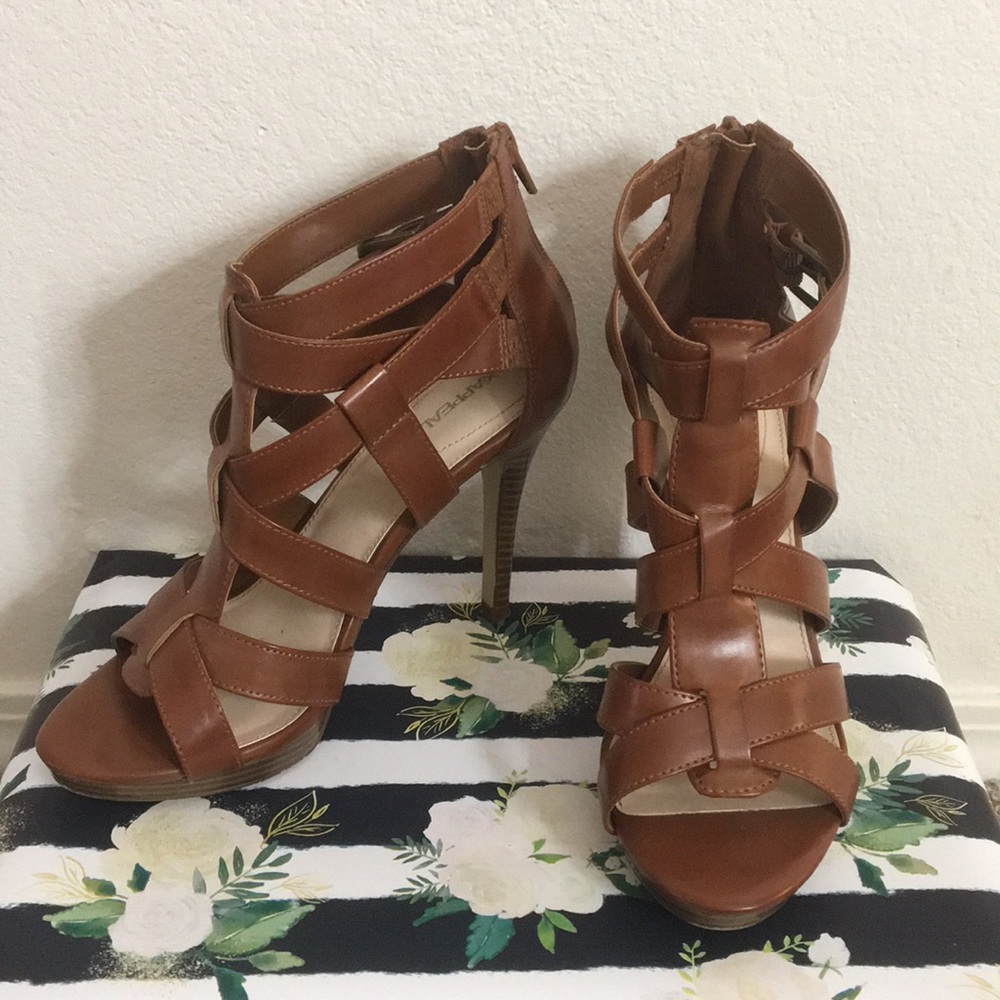 Brown Leather Strappy Heels